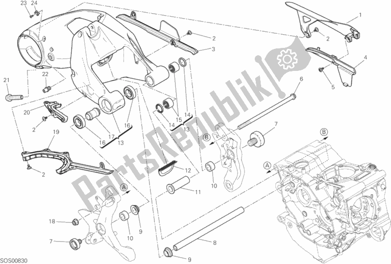 Alle onderdelen voor de Achterste Zwenkarm van de Ducati Monster 1200 25 TH Anniversario USA 2019